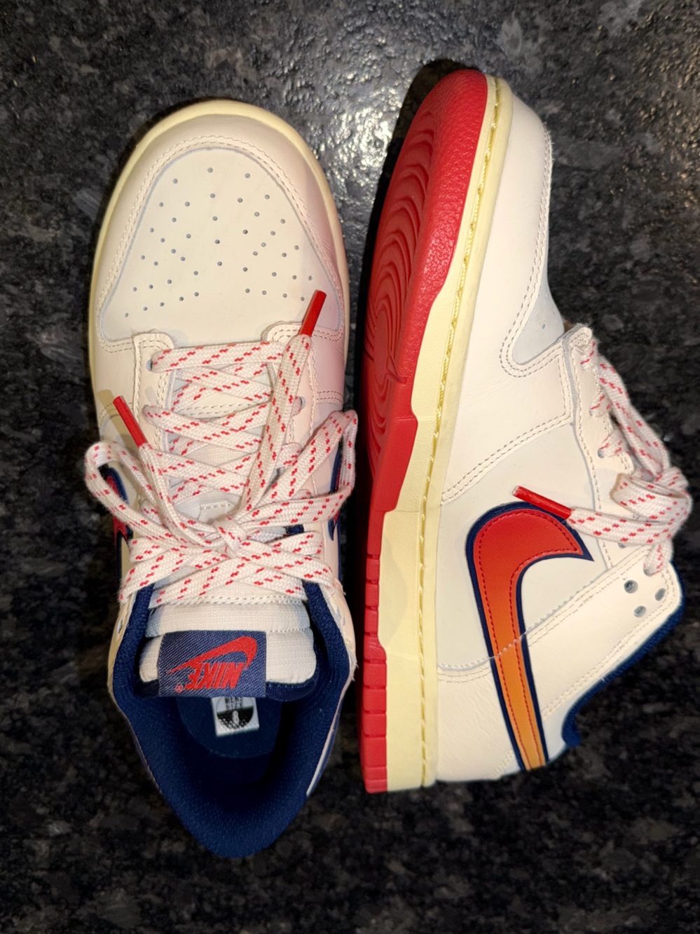 Nike Kids White Sneakers with Red and Navy Accents